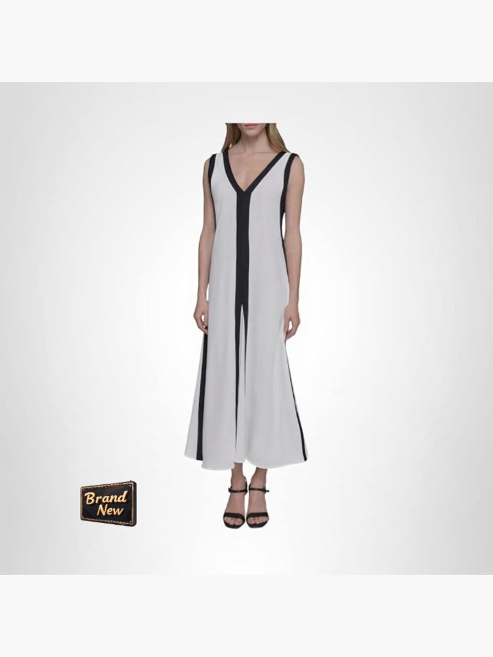 Sleeveless V-Neck Two Toned Flowy Maxi Dress Sheath Silhouette